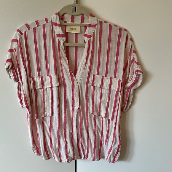 Maeve pink & white striped linen blouse from Anthropologie - M - Picture 3 of 3